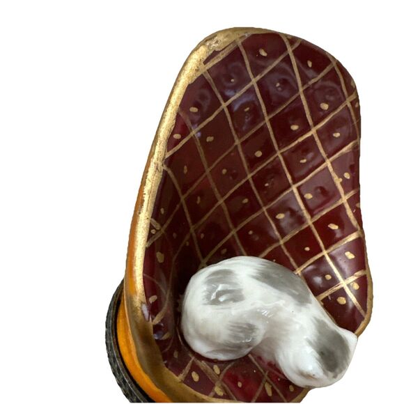 Sleeping Cat Kitten in Chair Trinket Jewelry Box 3” Red Orange - Picture 7 of 7